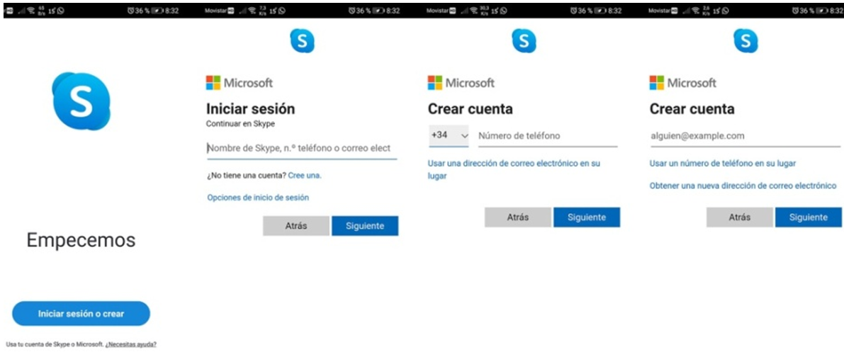 Captura pantalla registro cuenta Skype en móvil o tableta