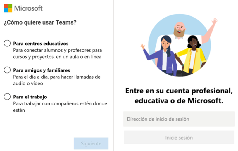 Registre o iniciar sessió a Teams