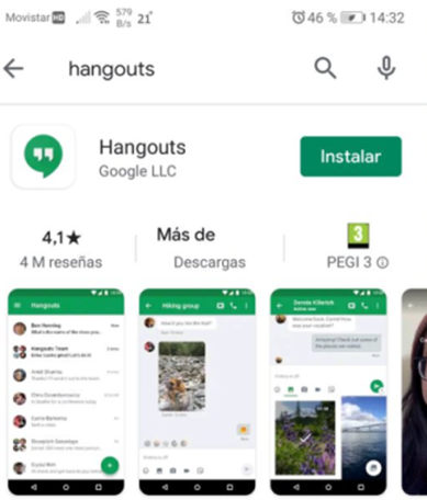 Hangouts a la botiga d'aplicacions mòbils