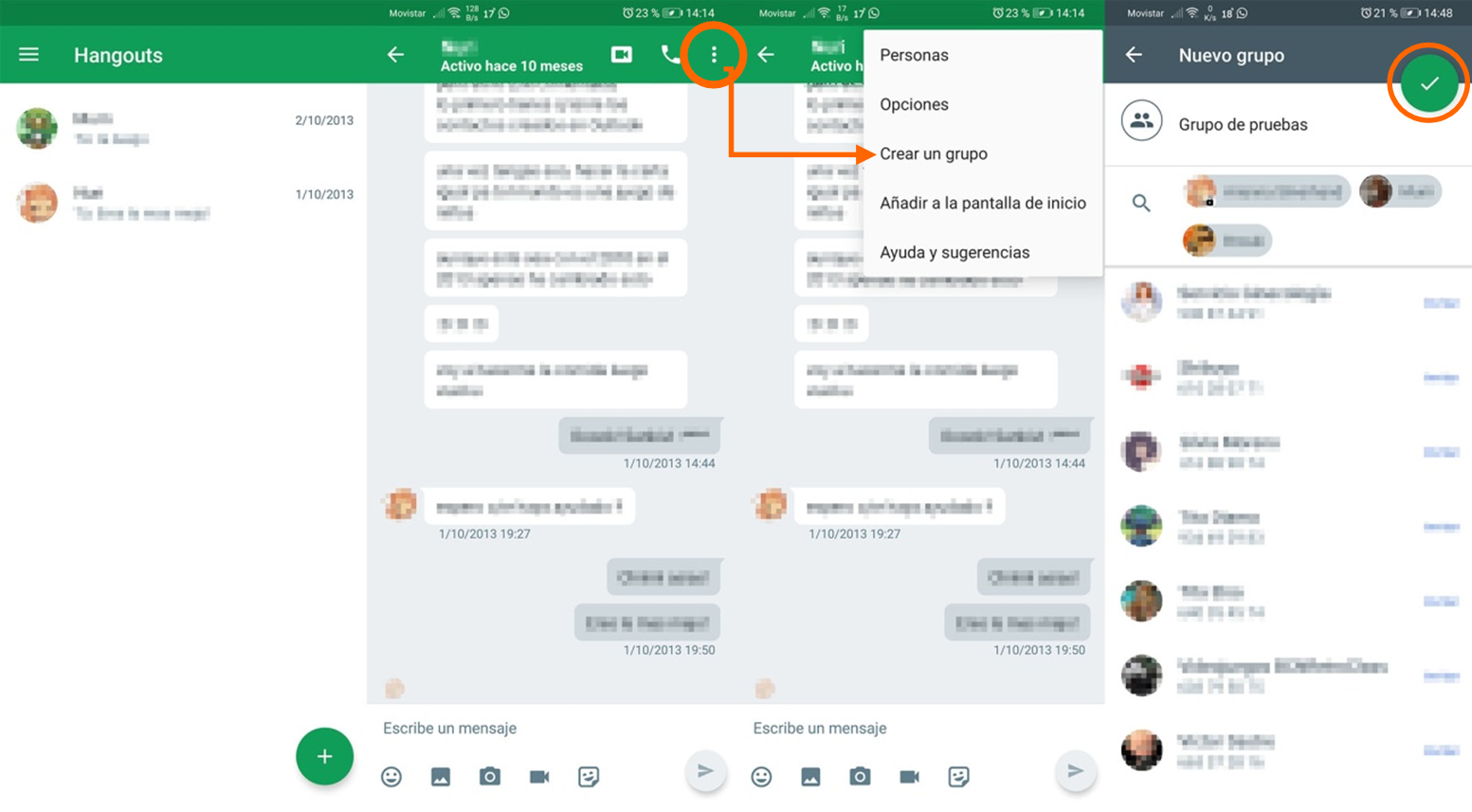  Vista de creació d'un grup Hangouts en el mòbil