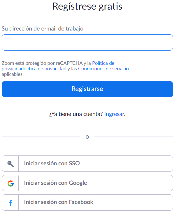 Proceso de registro en Zoom