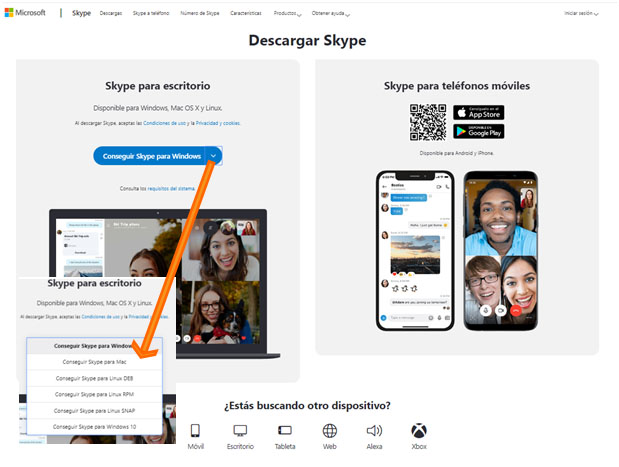 Pantalla descarga Skype PC