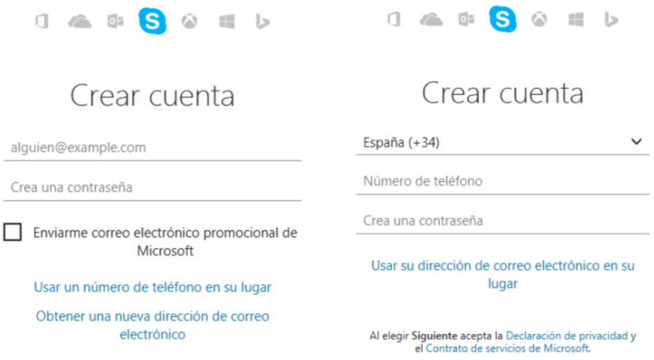 Captura pantalla de registre de compte Skype a l'ordinador