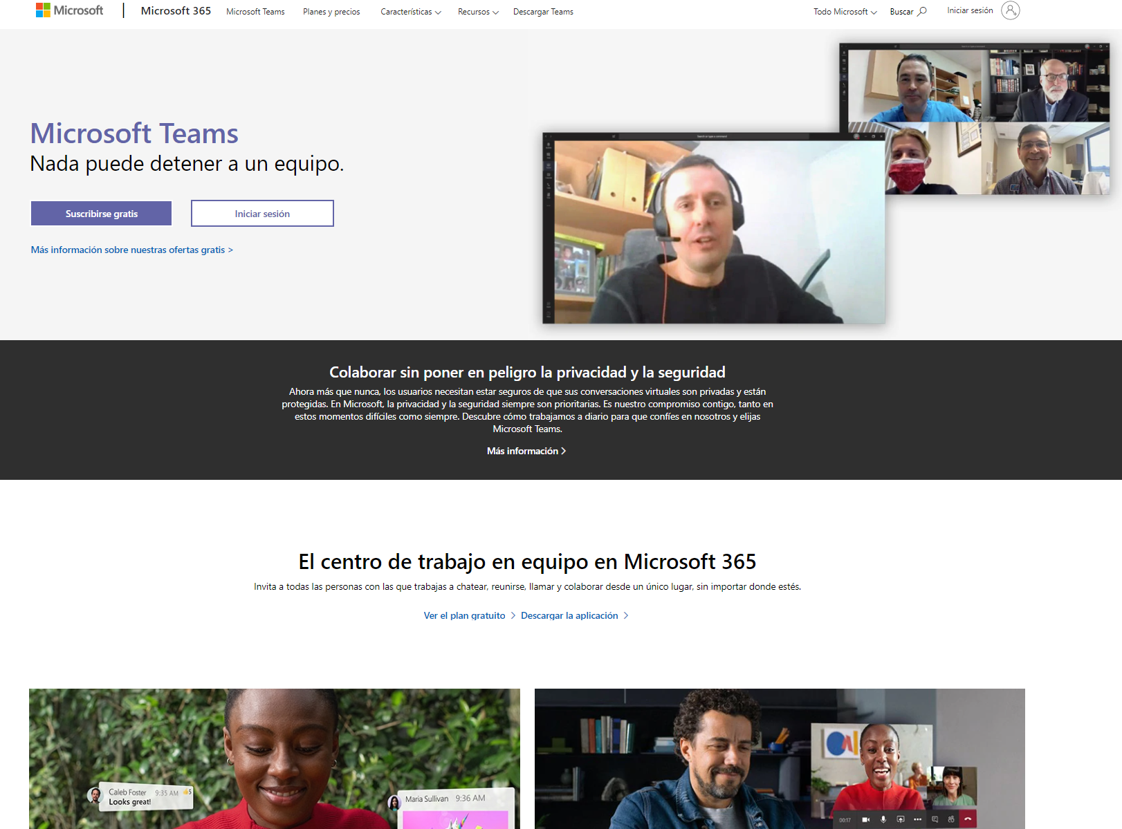 Captura de la página web de Teams