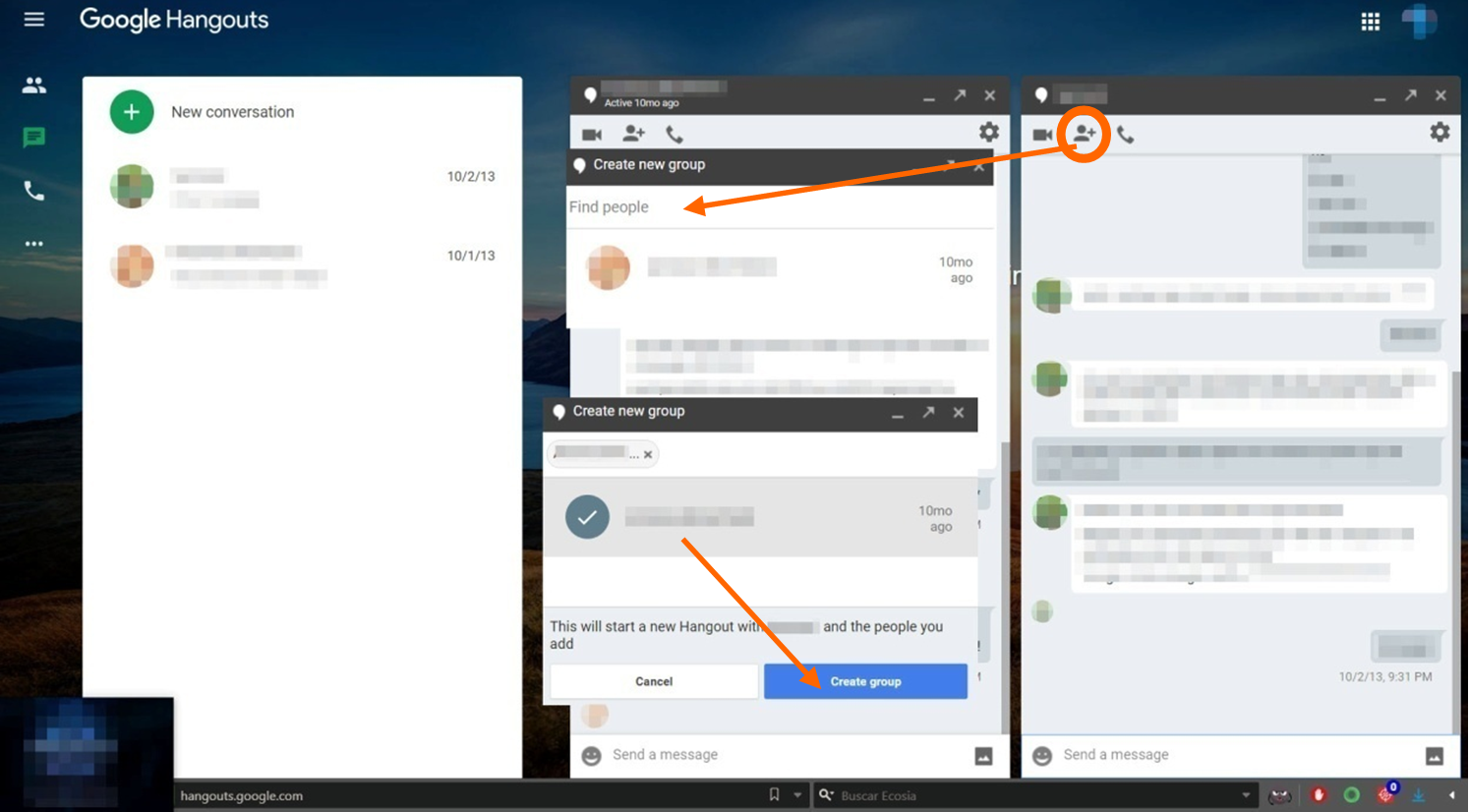 Pasos para crear un grupo Hangouts