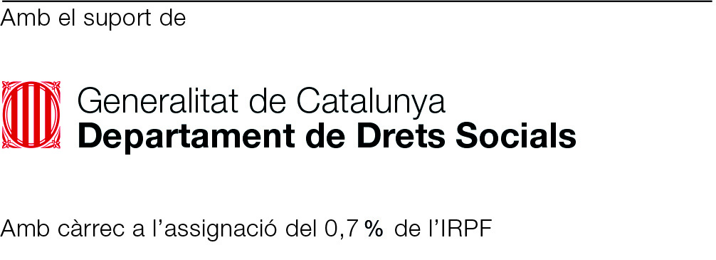 LOGO Generalitat de Catalunya Departament de Drets Socials amb assignació del 0,7% de l'IRPF